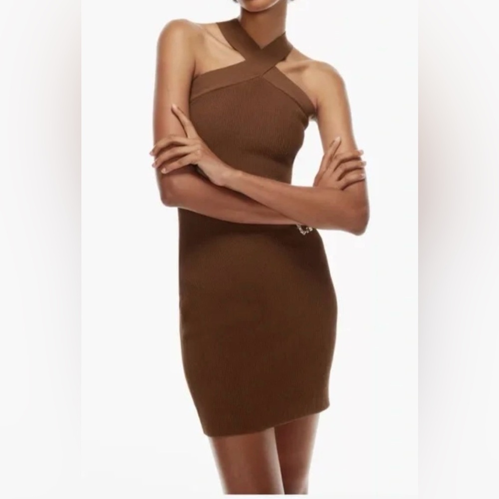 NWT Babaton Camel Ribbed Knit Dress